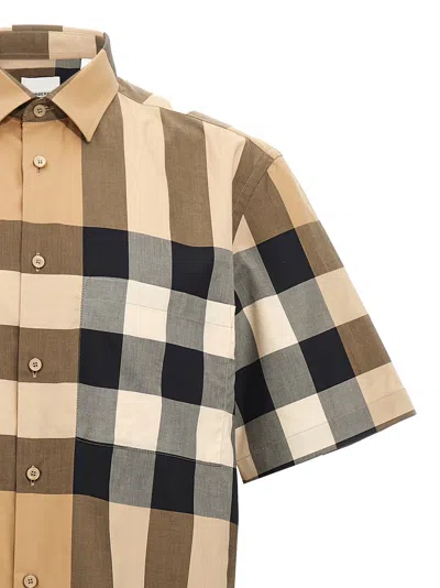 Burberry Men Cotton Shirt With Check Print In Multi