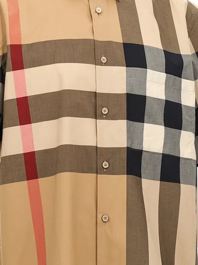 Burberry Men Cotton Shirt With Check Print In Multi