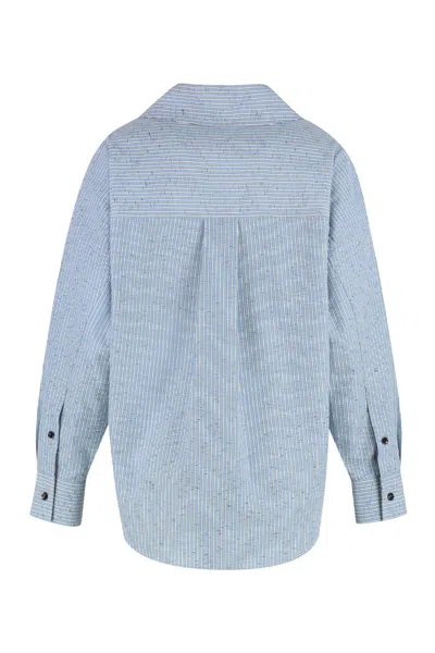 Bottega Veneta Blue Shirt With Deep Neckline On The Front And Long Sleeves In Cotton Poplin Woman