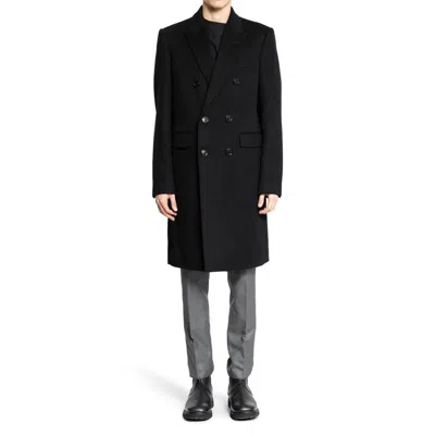 Celine Double-breasted Wool Coat With Padded Shoulders And Tailored Fit In Black