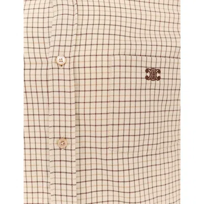 Celine Logo-embroidered Checked Cotton Shirt Men In Nude