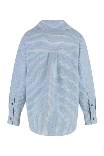 Bottega Veneta Blue Shirt With Deep Neckline On The Front And Long Sleeves In Cotton Poplin Woman