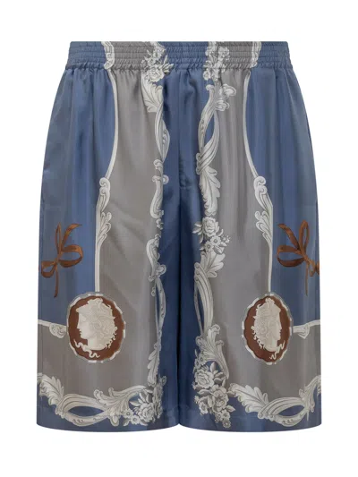 Versace Medusa Cameo Silk Bermuda Shorts In Blue