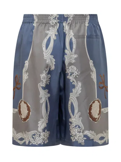 Versace Medusa Cameo Silk Bermuda Shorts In Blue