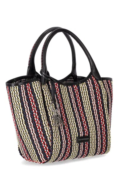 Emporio Armani Logo Charm Basket-weave Tote Bag