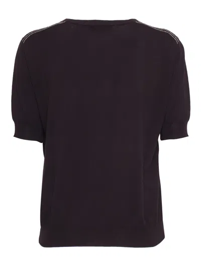 Peserico Relaxed Fit Black Knitted Sweater With Ribbed Texture