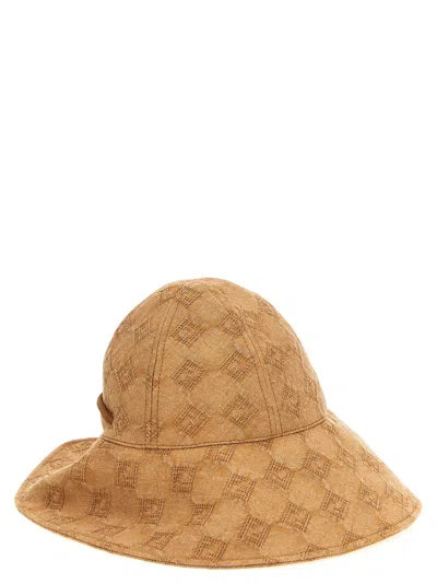 Fendi Canvas Hat With Textured Pattern And Wide Brim