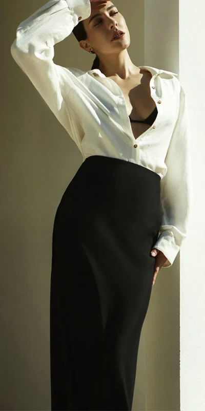 Anemos Bias-cut Maxi Skirt In Stretch Twill In Black