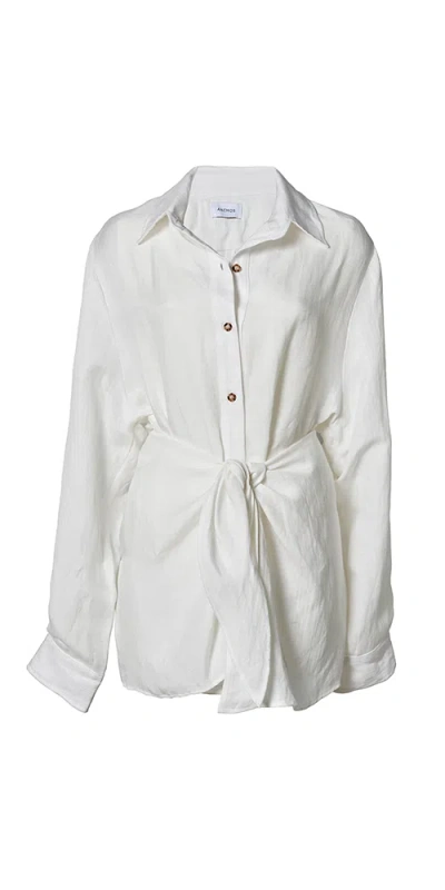 Anemos The L.a. Button-down Wrap Dress In Linen Cupro In White