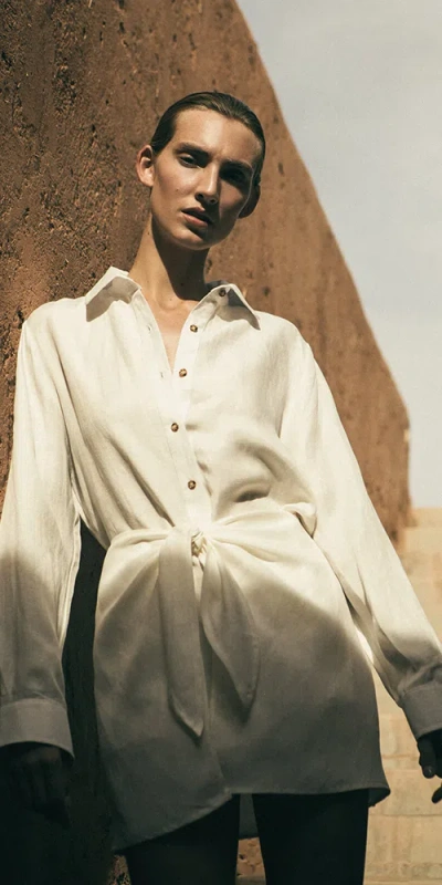 Anemos The L.a. Button-down Wrap Dress In Linen Cupro In White