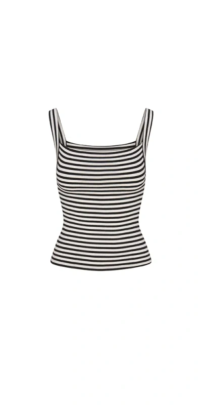 Anemos Square Neck Tank Top Black & White Stripe