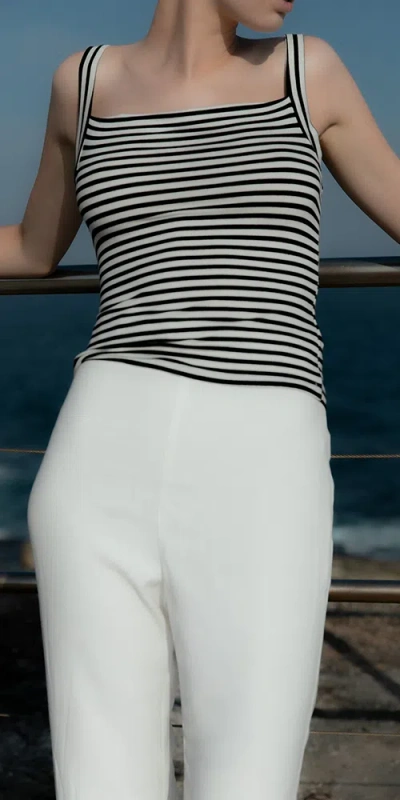 Anemos Square Neck Tank Top Black & White Stripe