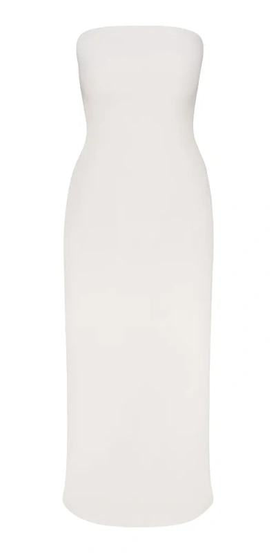 Anemos Strapless Midi Dress In Stretch Twill In White