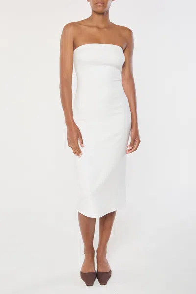 Anemos Strapless Midi Dress In Stretch Twill In White