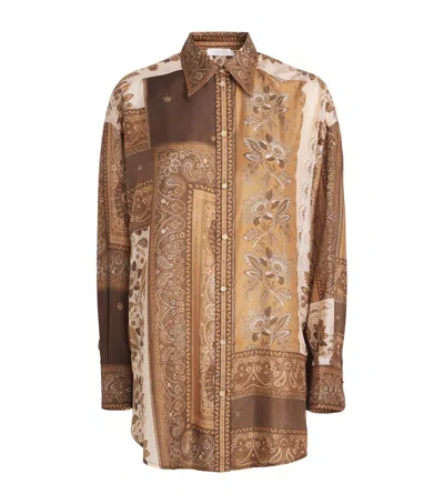 Zimmermann Lucky Manstyle Silk Shirt In Brown