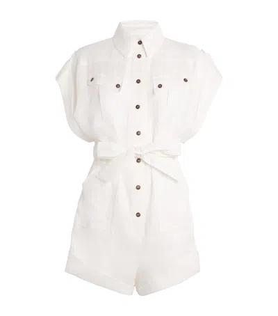 Zimmermann Rhiannon Cuffed Linen Playsuit In White
