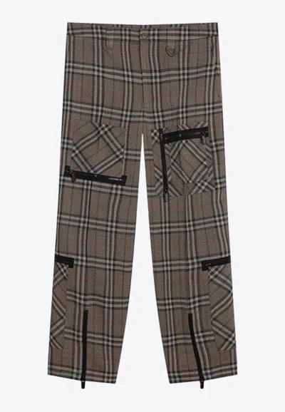 Burberry Cargo Pants Check Pattern In Silk Blend