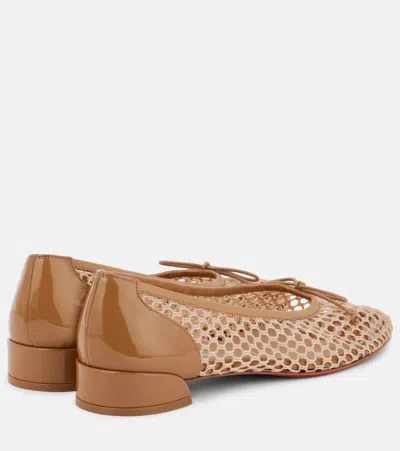 Christian Louboutin Sweetie Jane 20 Patent Leather-trimmed Crocheted Ballet Flats In Brown