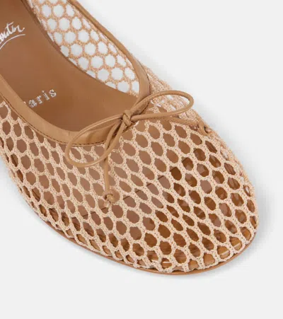 Christian Louboutin Sweetie Jane 20 Patent Leather-trimmed Crocheted Ballet Flats In Brown