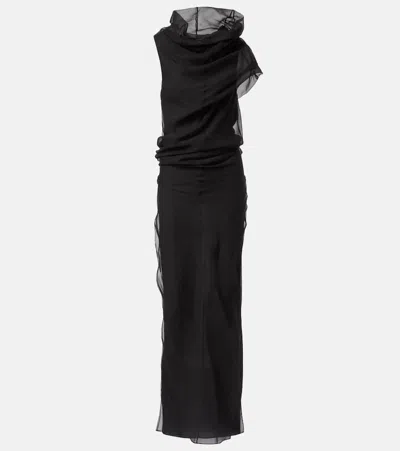 Khaite Long Silk Organza Dress In Black