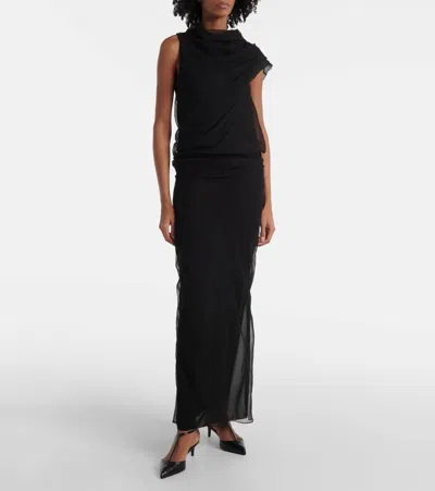 Khaite Long Silk Organza Dress In Black