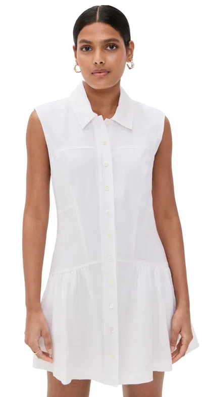 Frame Gathered Linen Mini Shirt Dress In White
