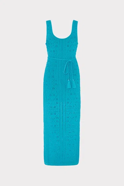 Milly Bubble Pointelle Knit Midi Dress In Blue