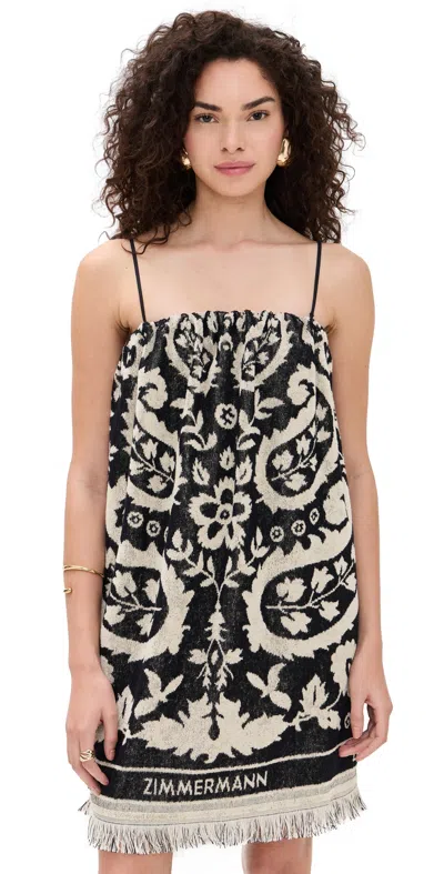 Zimmermann Rhiannon Cotton Toweling Mini Dress In Black