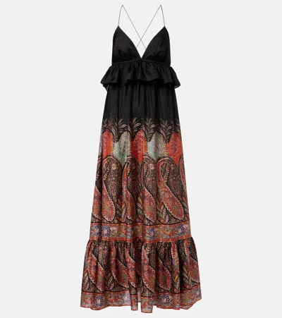 Zimmermann Rhiannon Ruffled Paisley-print Silk Midi Dress In Black Paisley