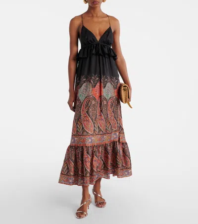 Zimmermann Rhiannon Ruffled Paisley-print Silk Midi Dress In Black Paisley