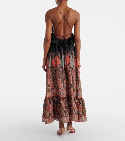 Zimmermann Rhiannon Ruffled Paisley-print Silk Midi Dress In Black Paisley