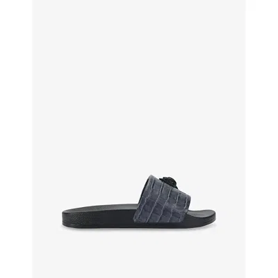 Kurt Geiger Leather Croc-embossed Eagle Slides