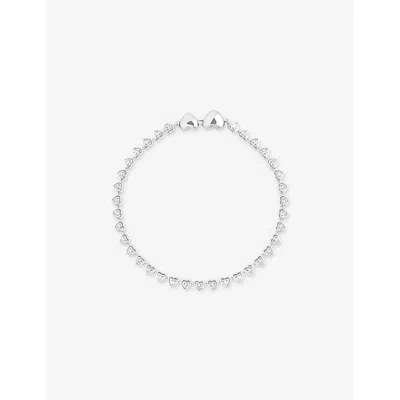 Astrid & Miyu Rhodium-plated Heart Tennis Bracelet In Silver