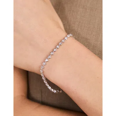 Astrid & Miyu Rhodium-plated Heart Tennis Bracelet In Silver