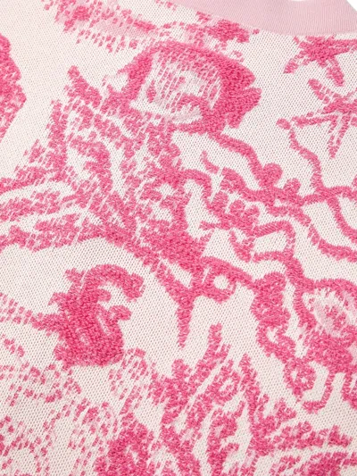 Versace Baroque Subaquatique Patterned Crew Neck Cardigan In Pink