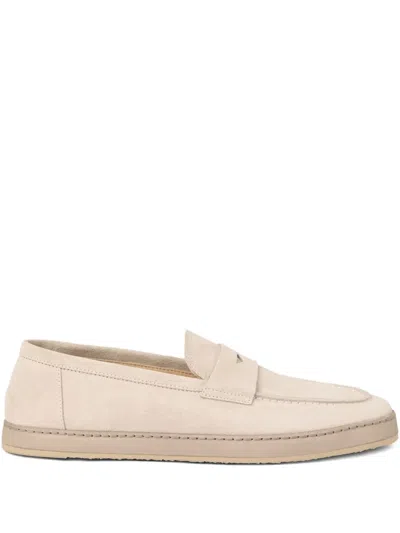Brunello Cucinelli Loafers With Round Toe And Suede Finish In Neutral