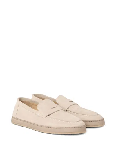 Brunello Cucinelli Loafers With Round Toe And Suede Finish In Neutral