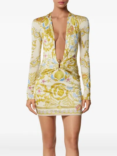 Versace Safety Pin Underwater Barocco Mini Dress In Multi