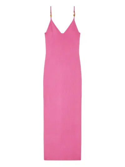 Versace Safety-pin Straps Rib Knit Midi Dress In Pink
