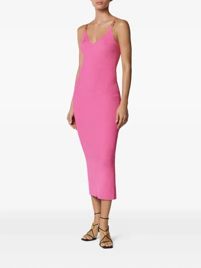 Versace Safety-pin Straps Rib Knit Midi Dress In Pink
