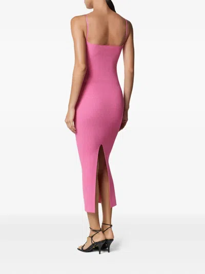 Versace Safety-pin Straps Rib Knit Midi Dress In Pink