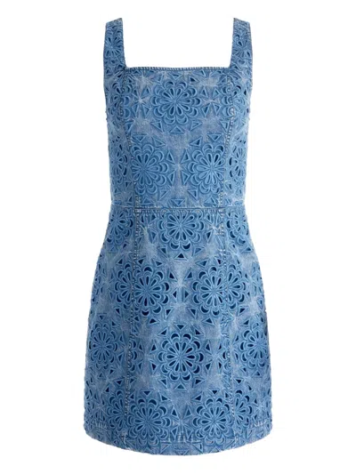 Alice And Olivia Maryann Floral Cutout Denim Dress In Avery Blue