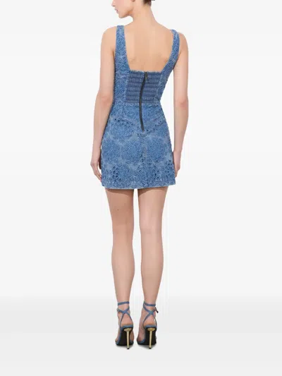 Alice And Olivia Maryann Floral Cutout Denim Dress In Avery Blue