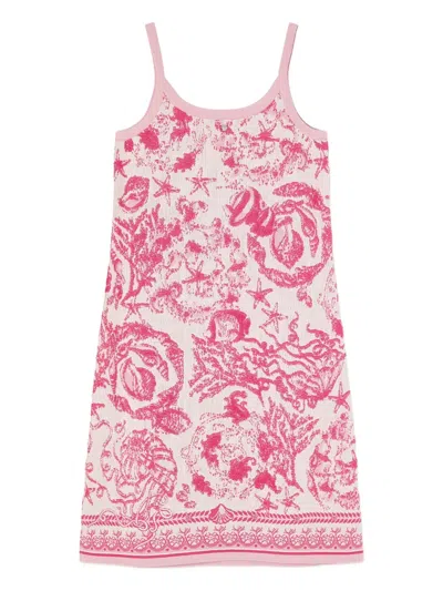 Versace Pink Underwater Barocco A-line Knit Minidress In Red