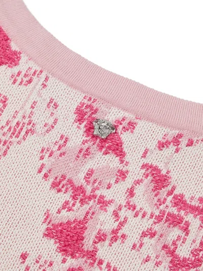 Versace Pink Underwater Barocco A-line Knit Minidress In Red