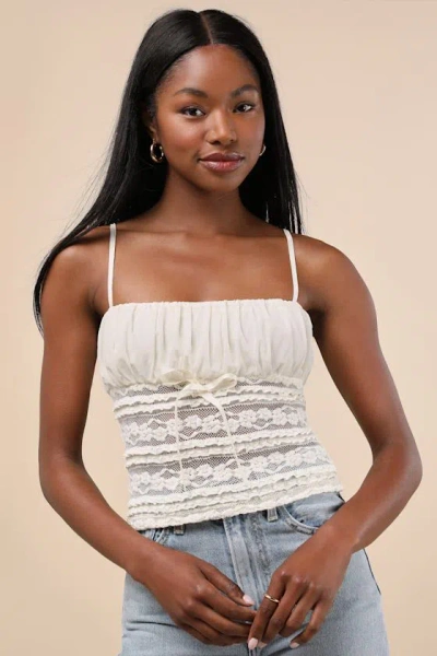 Lulus Malvina Cream Mesh Sheer Lace Cami Top In Black