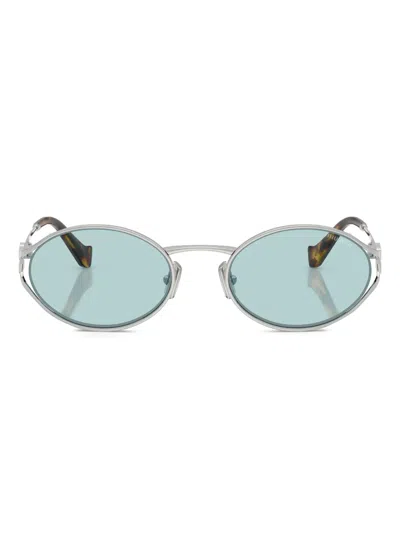 Miu Miu Mu 52ys Metal Oval Sunglasses In Silver