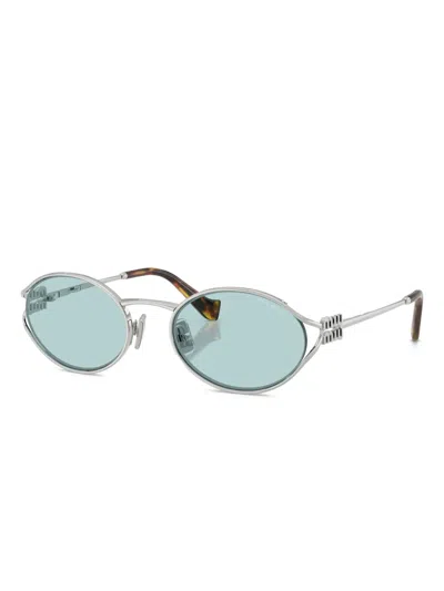 Miu Miu Mu 52ys Metal Oval Sunglasses In Silver