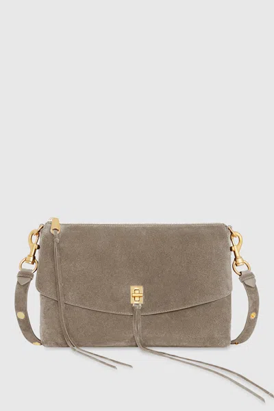 Rebecca Minkoff Darren Top Zip Suede Shoulder Bag In Brown
