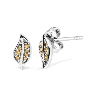 Haus Of Brilliance .925 Sterling Silver Yellow Diamond Accent Leaf Stud Earrings In Metallic
